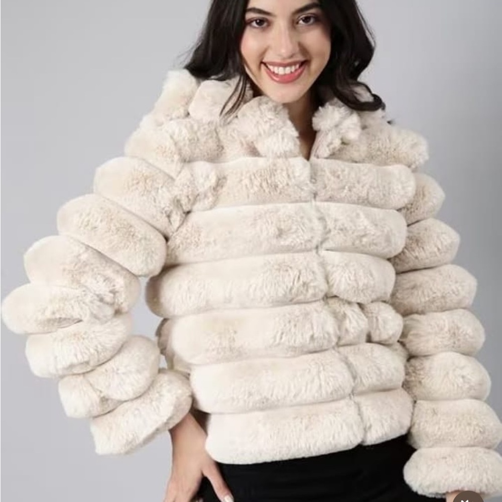 Women's Cream Faux Fur Jacket size L